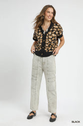 Umgee Leopard Button Down Short Sleeve Cardigan OutfitFlow